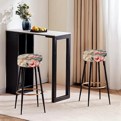 Designart - Antique Pastels Boho Accents - Upholstered Floral Bar Stools Set of 2 - Cottage Bar Stool 2 Pieces