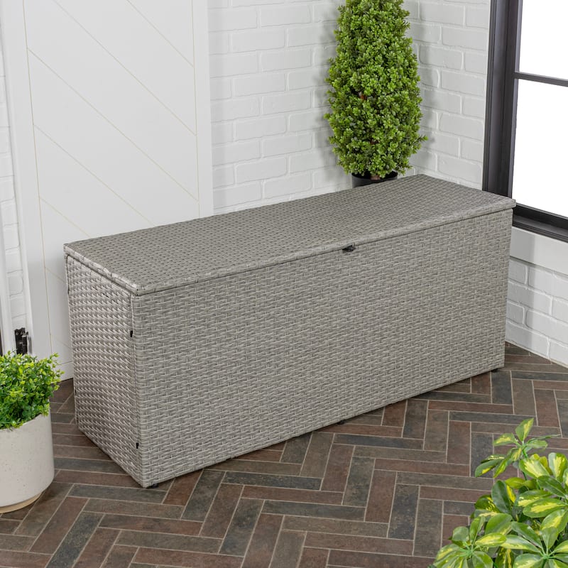 happimess Nino 47.24" Modern Minimalist Outdoor Faux Wicker Deck and Patio Storage Box
