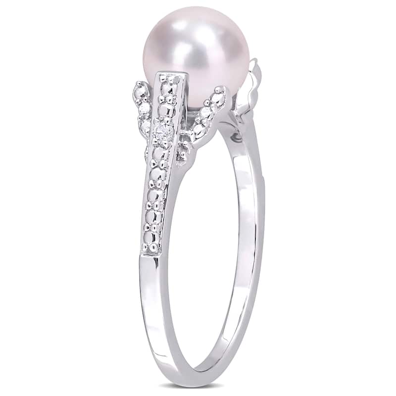 Miadora Sterling Silver Cultured Freshwater Pearl & Diamond Accent Solitaire Vintage Ring (7-7.5mm)