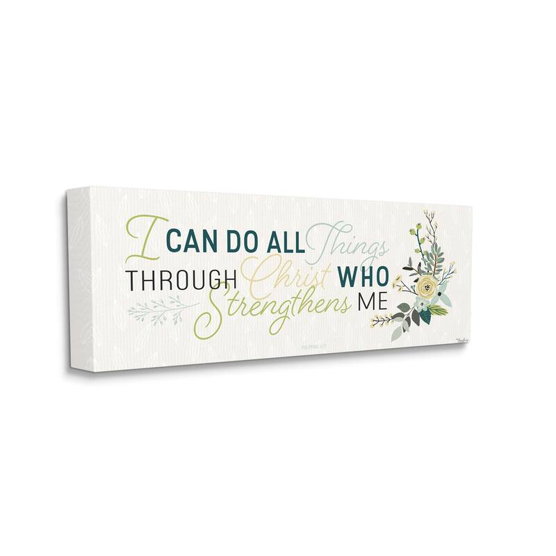 Stupell He Strengthens Me Faith Based Inspirational Quote Canvas Wall Art - 10 x 24