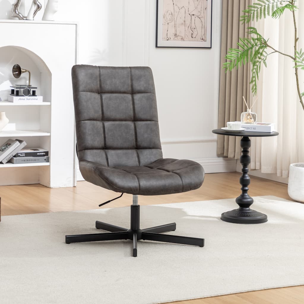 Faux Leather Tufted Swivel Accent Chair, Adjustable Height