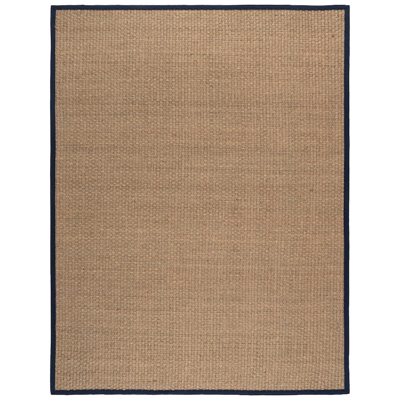 SAFAVIEH Natural Fiber Zymryd Basketweave Seagrass Rug - 8' x 10' - Natural/Navy Blue