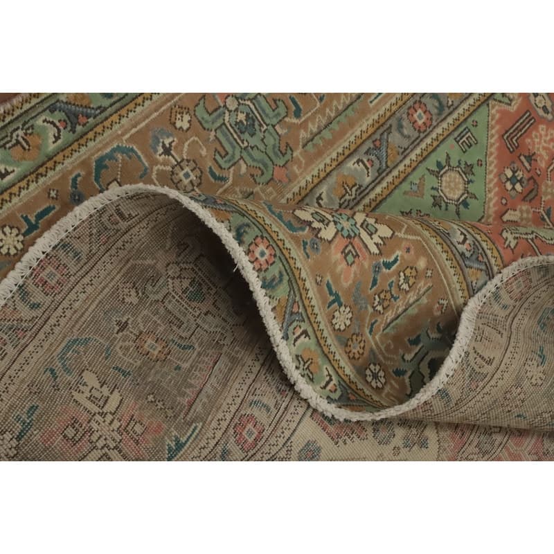 Hand Knotted Oriental 100% Wool Carpet Traditional Medallion Peach Tabriz Area Rug - 9' 5'' X 6' 5''