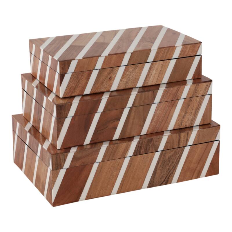 Resin Wood Storage Boxes Diagonal Stripe (Set of 3) - 10/11/12" Brown - 12" x 8" x 3.5"