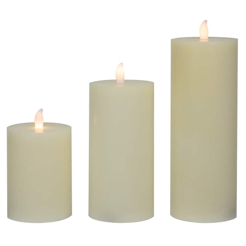 LED Flickering Flameless Pillar Candles - 8.75" - Cream - Set of 3