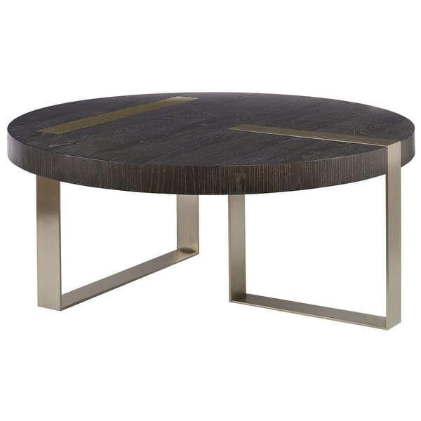 slide 2 of 4, Uttermost Converge 42" Round Industrial Modern Coffee Table Dry Ebony / Pewter