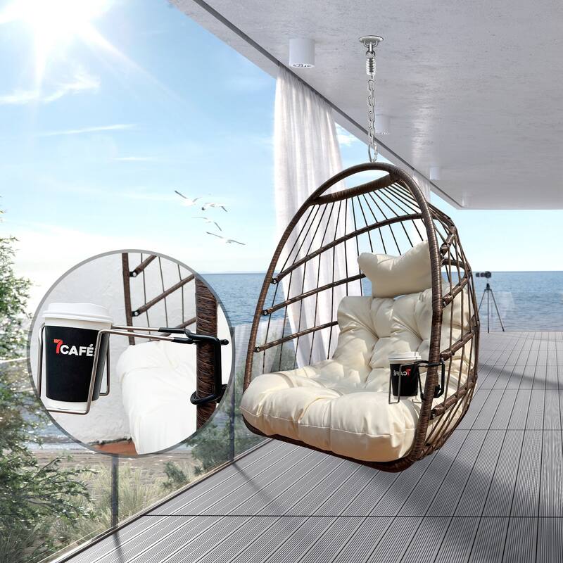 Swing Hammock Egg Basket Chairs, UV Resistant Cushion Hanging Chair, Foldable Frame Ceiling Rattan Chair
