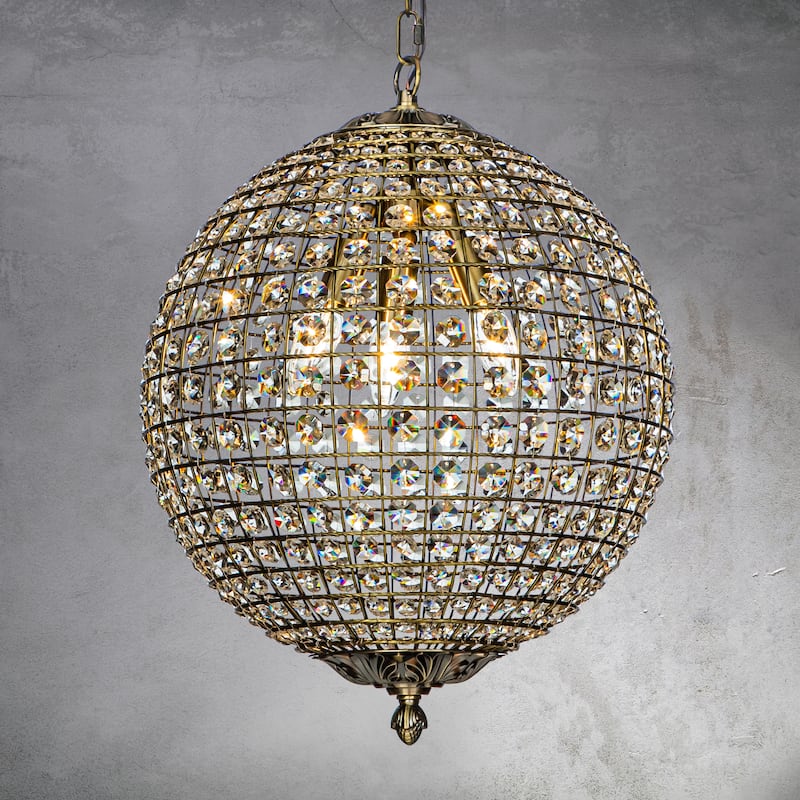 CraftHome Vintage Globe Crystal Chandelier in Antique Gold