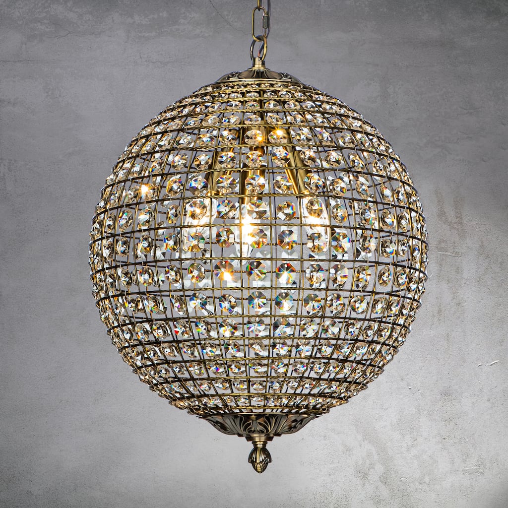 CraftHome Vintage Globe Crystal Chandelier in Antique Gold