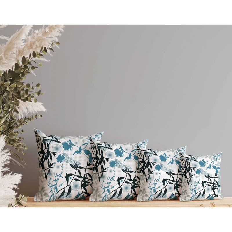 Butterfly Floral Orbit Faux Suede Reversible Throw Pillow Blue and White