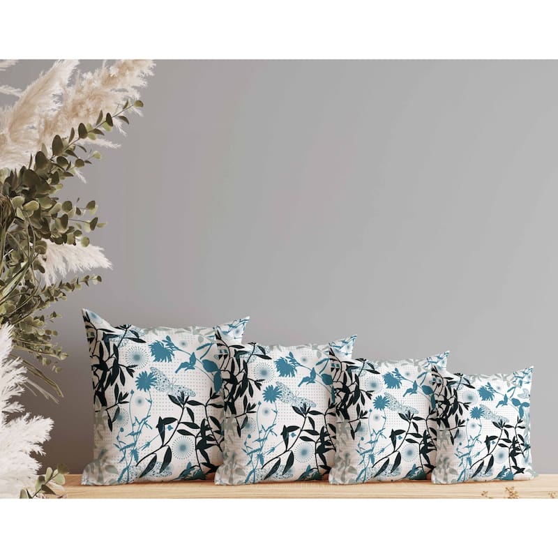 Butterfly Floral Orbit Indoor/Outdoor Reversible Throw Pillow Blue and White