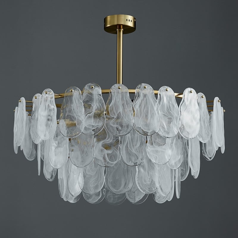 Modern Gold Cloud Glass Chandelier, 23.6" 3-Tier Round Crystal Pendant Light, 9-Light Luxury Ceiling Fixture for Dining Room