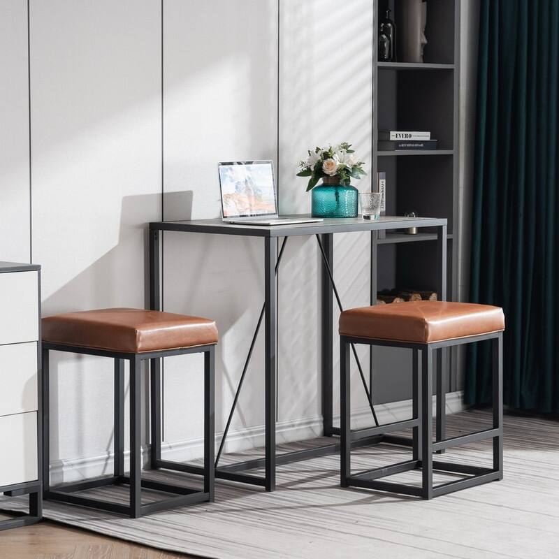 Modern Small Rectangle Dining Set with 2 Cushion Stools (Set of 3)