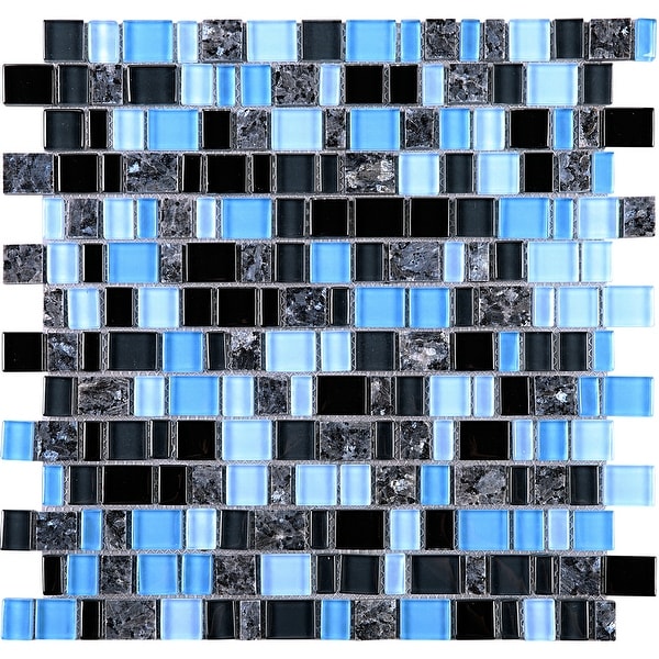 TileGen. Cubemax Random Sized Mixed Material Tile in Black/Blue Wall Tile (10 sheets/9.7sqft.)