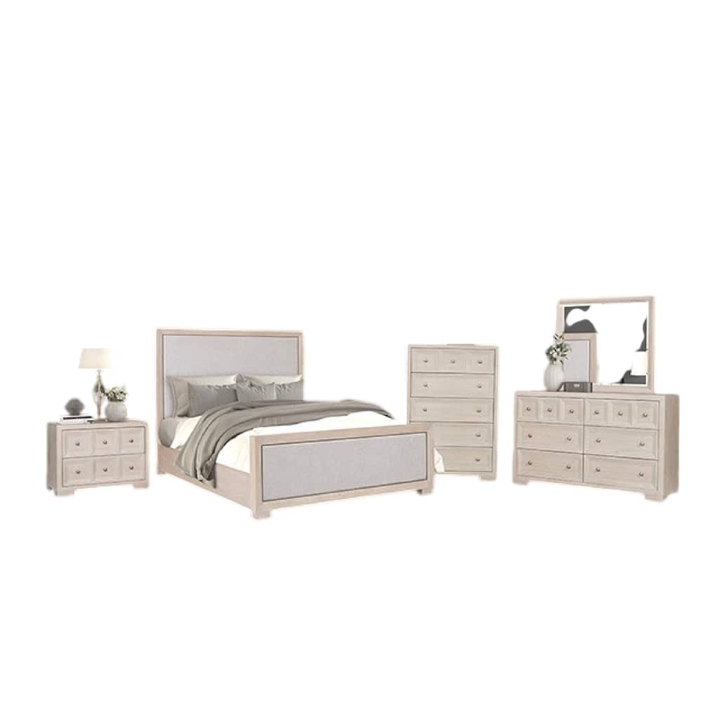 Kizie 5pc Queen Bedroom Set, Tall Chest, Nightstand, Tawny Brown Gray