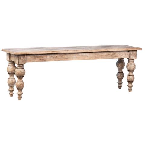 Zuri 55-inch Reclaimed Pine Dining Bench with Carved Four Poster Legs Finished in an Antique Seal
