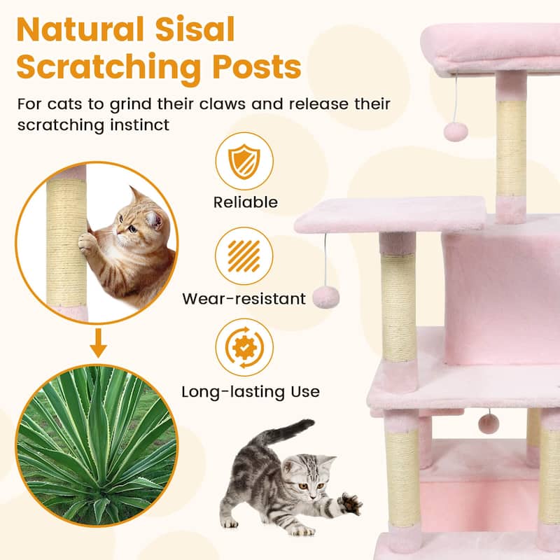 Costway 58” Tall Multi-level Cat Tree with Upholstered Perch & Cat - See Details