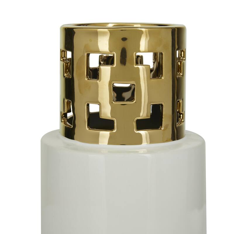 Ceramic Decorative Vase with Gold Cut Out Accents - White - CosmoLiving by Cosmopolitan