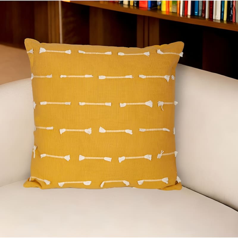 HomeRoots 18" Yellow Striped Cotton Throw Pillow With Texture - Accent - Polyester