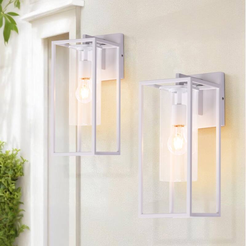 Outdoor Wall Sconce with Clear Glass Shade - 6.4"Wx8.2"Dx15.9"H - White