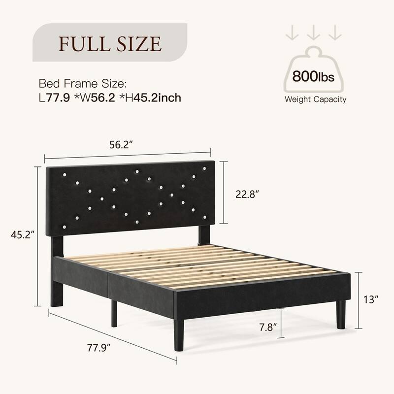 Modern Platform Bed Frame with Upholstered Headboard