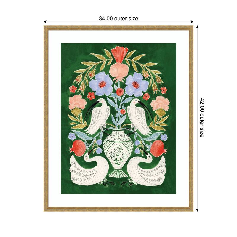 Kate and Laurel Floral Folklore Ibises and Swan by Jill Labieniec Framed Wall Art Print