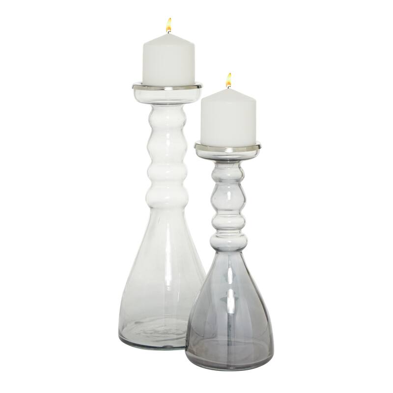 Glass Handmade Bubble Pillar Decorative Candle Holder - Set of 2 Gray - Roche River Decor