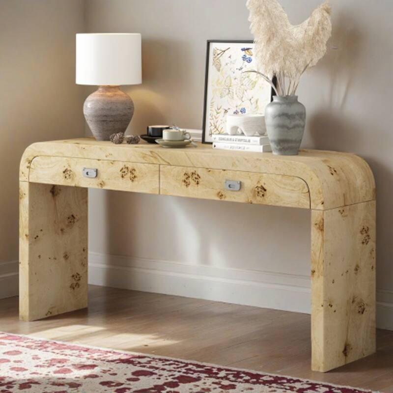 Modern Entryway Table with Burl Wood Veneer - Natural