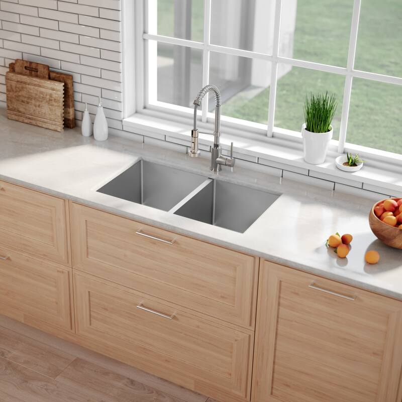 KRAUS Standart PRO Stainless Steel 33 in 50/50 Undermount Kitchen Sink