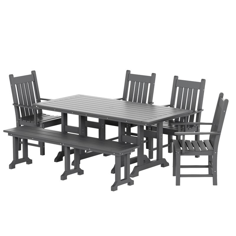 Laguna Hdpe All Weather Outdoor Patio Dining Set with Rectangle Table, Arm Chairs and Bench (6-Piece Set)