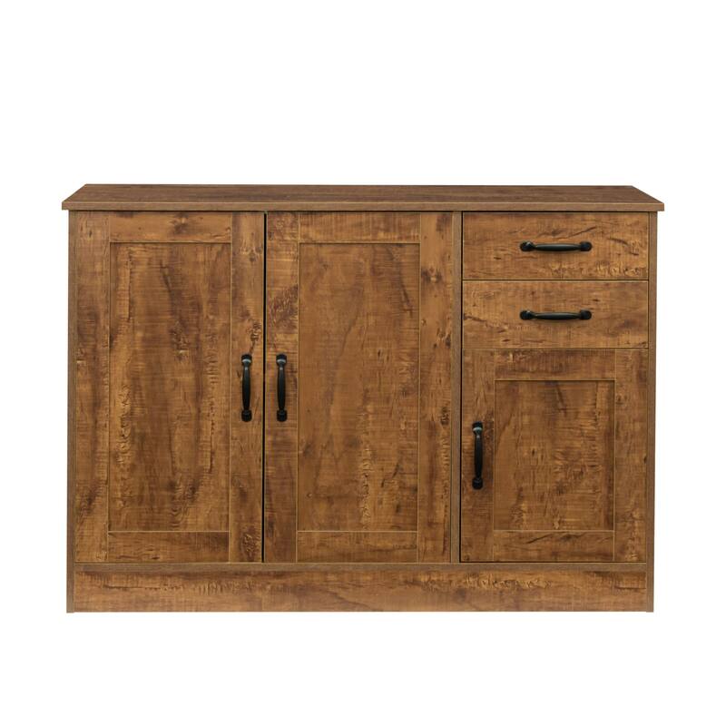 Modern Wood Buffet ,Sideboard with 3 Doors and 2 Drawers - Dark Walnut