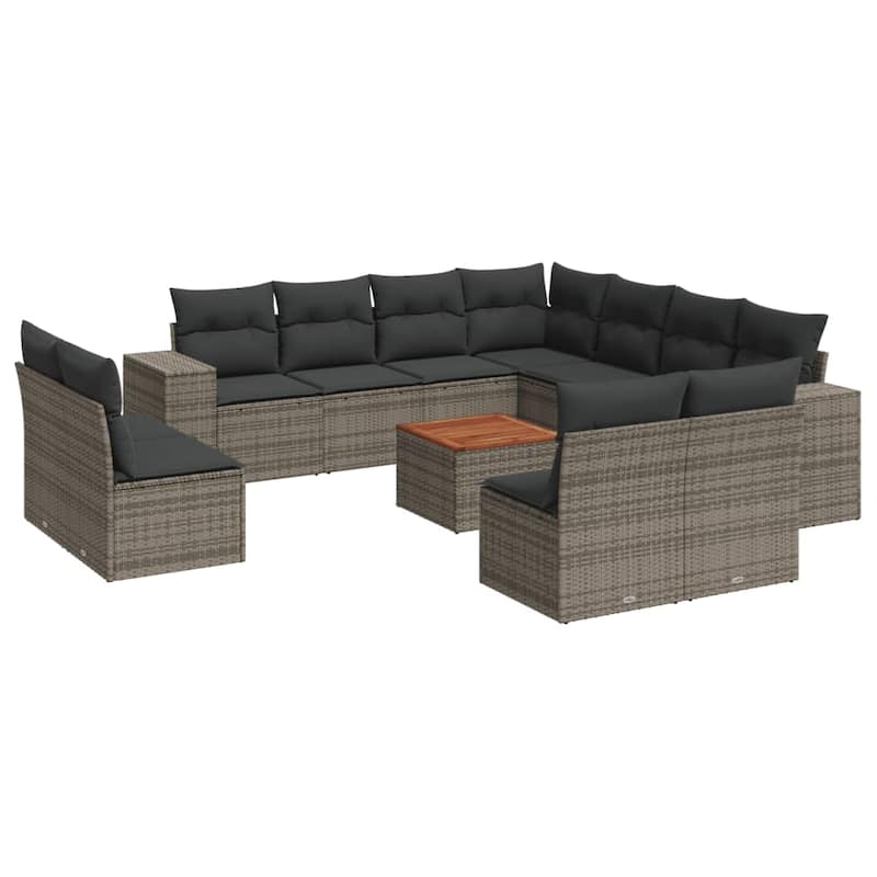 vidaXL Patio Sofa Set with Cushions Outdoor Furniture 12 Piece Poly Rattan - 21.7 x 21.7 x 14.6