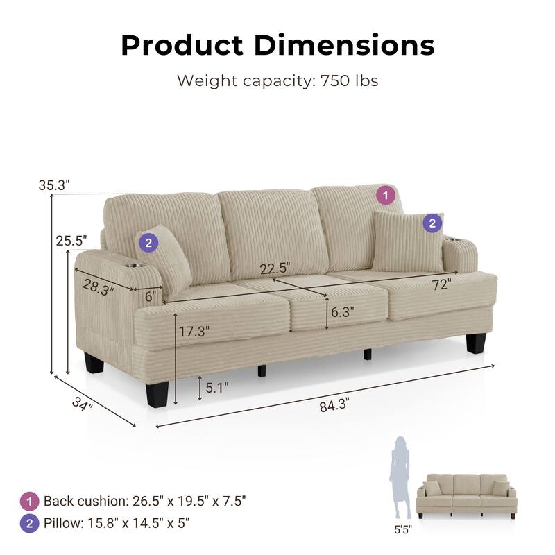 Furniture of America Xenia Modern 3-Piece Chenille Sofa and Ottoman Set