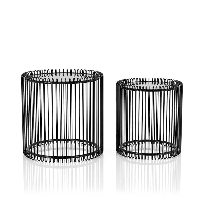 Contemporary Black 24-inch Metal Round 2-Piece Nesting Tables Set by Furniture of America