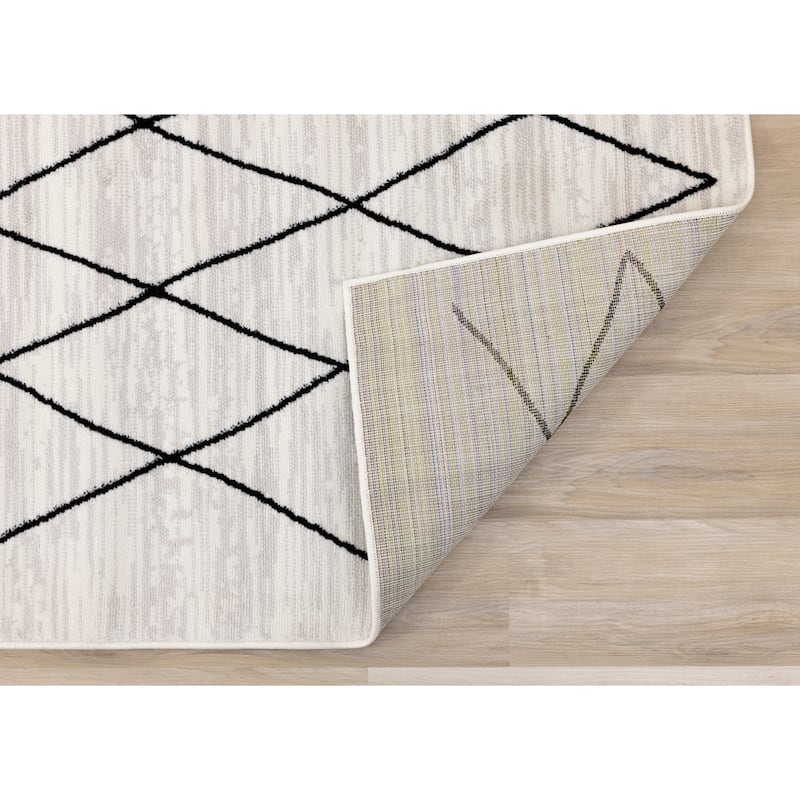 Madrid Collection - Cream/Black Trellis Lines Rug