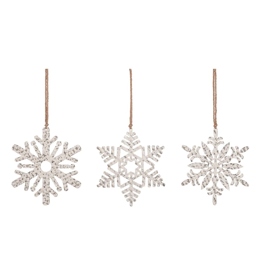 Transpac Small Metal Snowflake Ornament Set of 3 Christmas Home Decorations