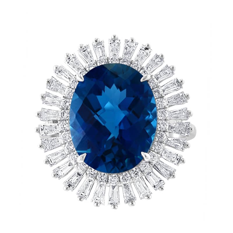 EFFY 14K Gold Diamond,London Blue Topaz Oval Ring