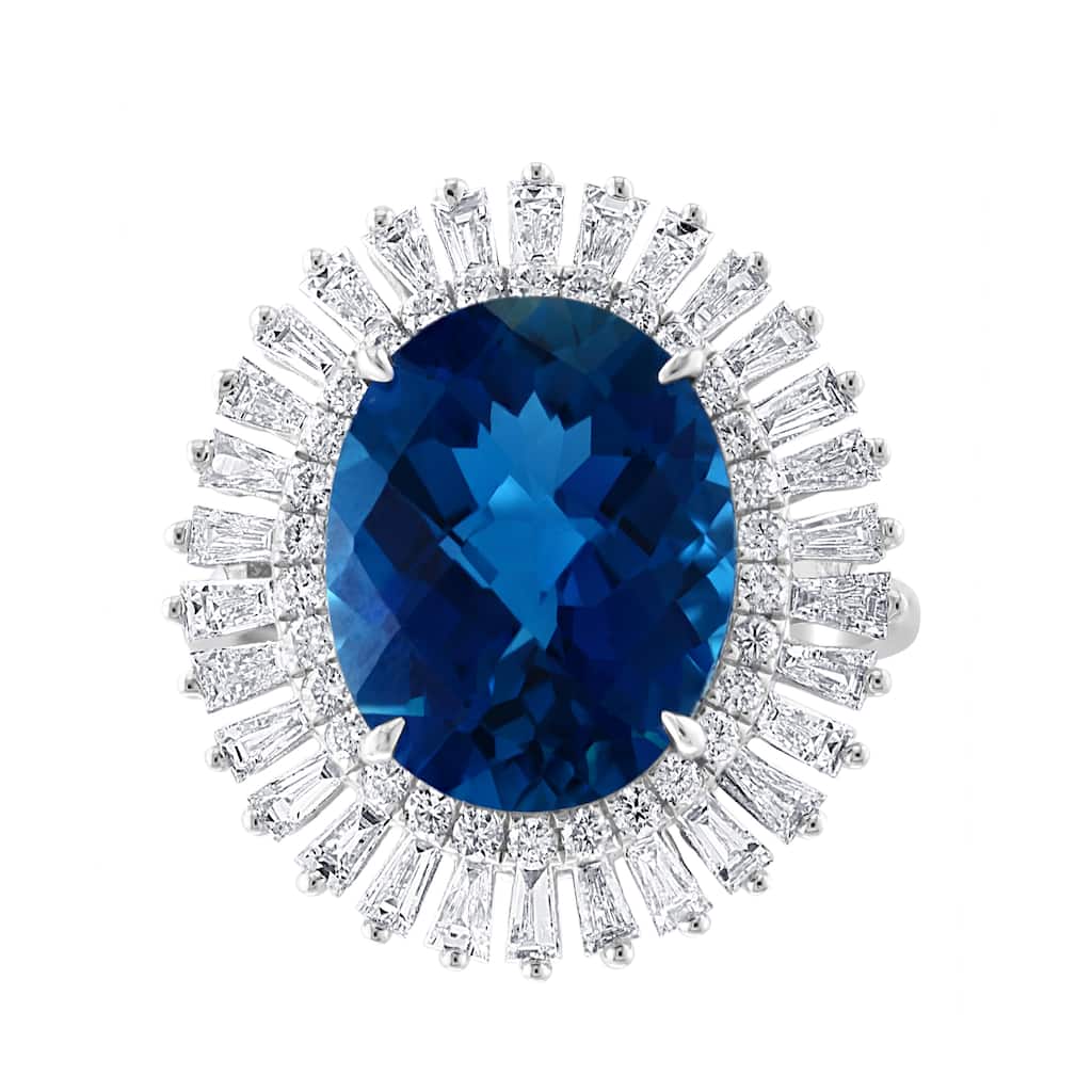 EFFY 14K Gold Diamond,London Blue Topaz Oval Ring