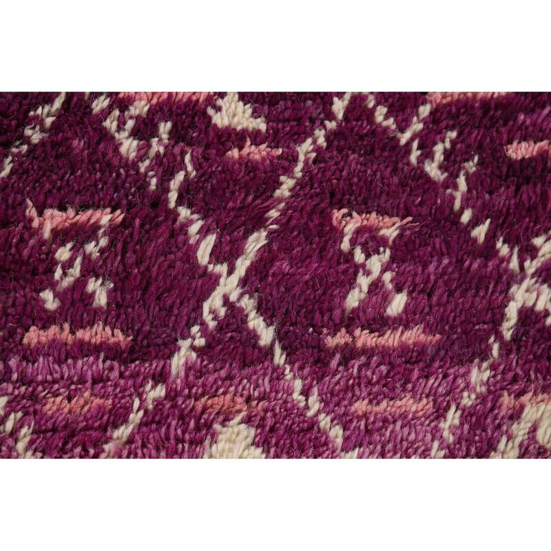 Purple Trellis Plush Moroccan Accent Rug Handmade Wool Carpet - 3'0" x 5'7"