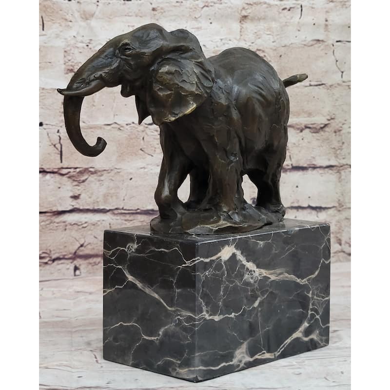 Miniature Imitative Elephant Bronze Metal Figurine Sculpture On Marble Base Signed Original