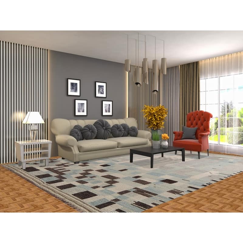 All-Over Abstract Moroccan Modern Area Rug Hand-Knotted Wool Carpet - 9'0"x 12'6"