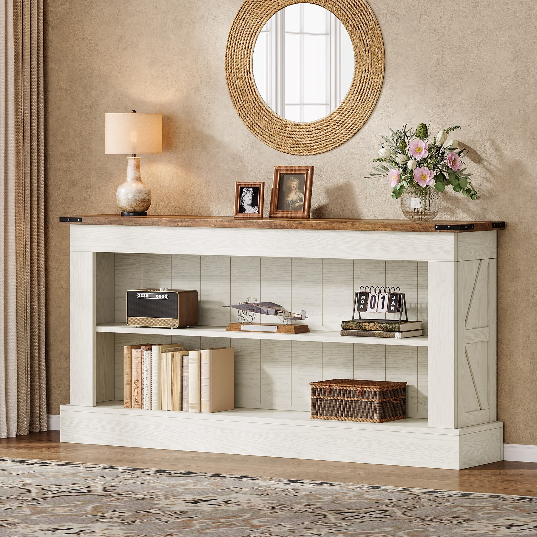 63-Inch Long Console Table with Shelf, 3 Tier Modern Entryway Table