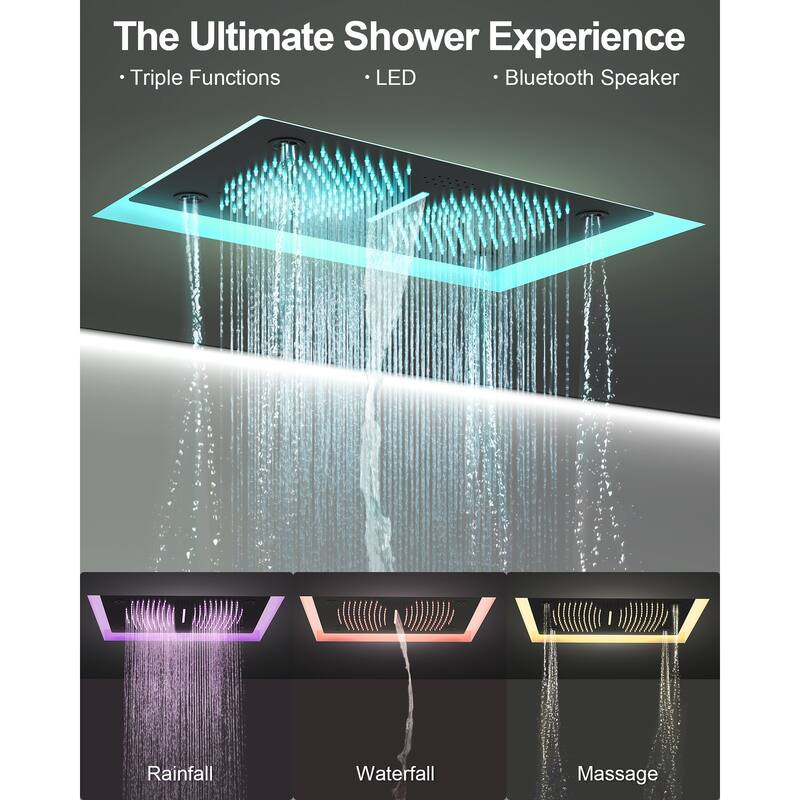 GRANDJOY LED Music Shower System 28"&6" Dual Shower Heads with 3 Body Jets