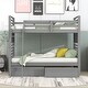 preview thumbnail 1 of 25, Twin Over Twin Bunk Bed with Two Storage Drawers, Solid Wood Detachable Bunkbeds Frame Converted into 2 Bedframe for Kids Teens Gray - Twin
