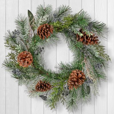 24" Iced Hard Needle Blueberry Wreath