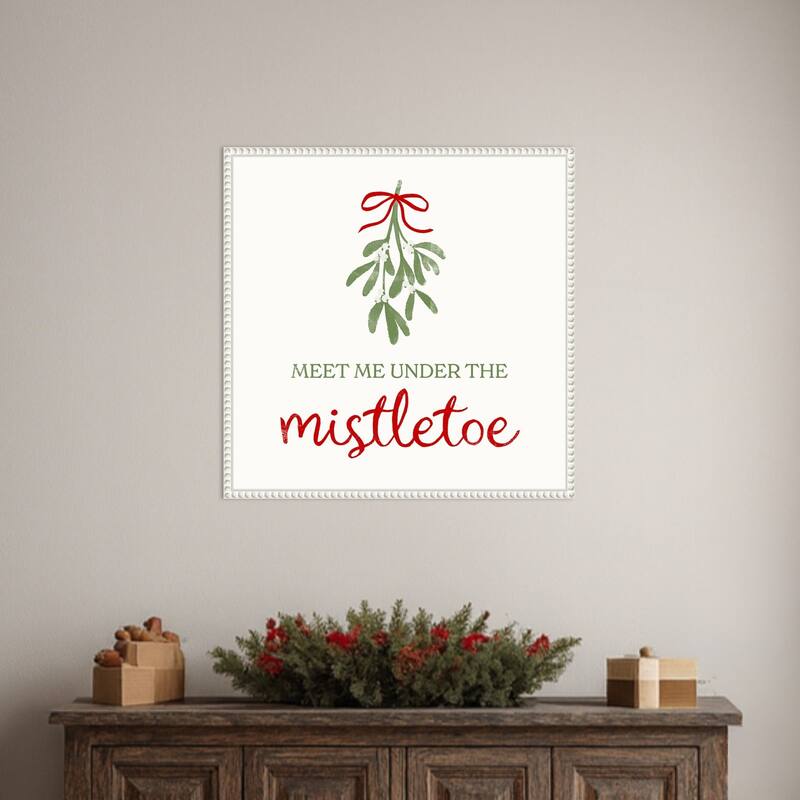 Mistletoe Wishes I by Victoria Barnes (22 x 22 in.), Framed Canvas Wall Art Print - Sylvie Beaded White