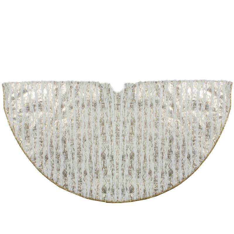 48" Cream and Gold Wood Grain Pattern and Faux Fur Christmas Tree Skirt - 48