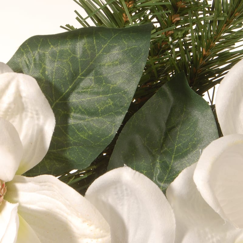 National Tree Company 24 inch Artificial Spring Wreath with North Valley Spruce, Magnolia Flower Blooms, and Evergreen Branch
