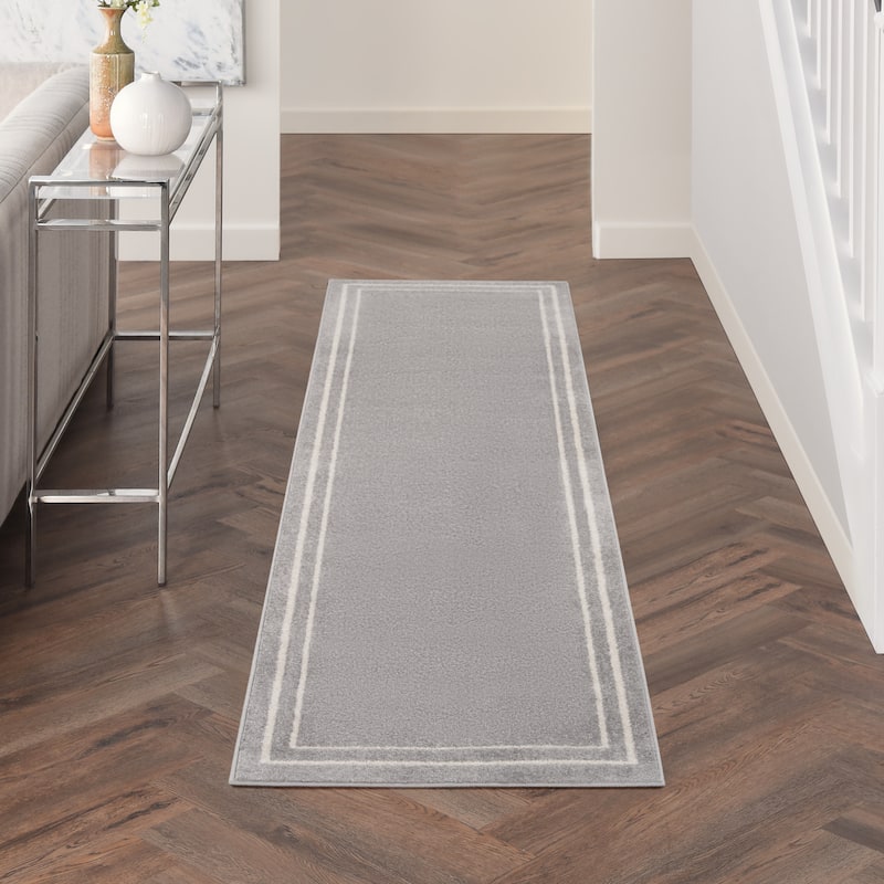 Nourison Essentials Indoor/Outdoor Solid Area Rug - 6' Runner - Grey/Ivory