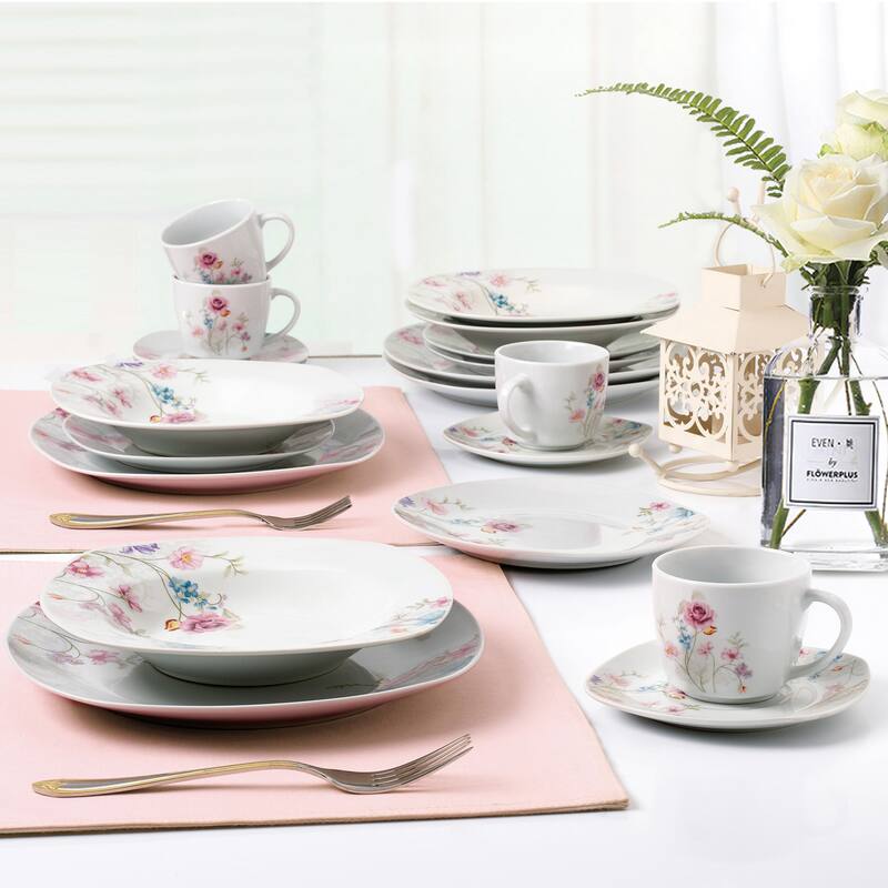 20 Pc. Square Dinnerware Set Service for 4-Small Floral Design